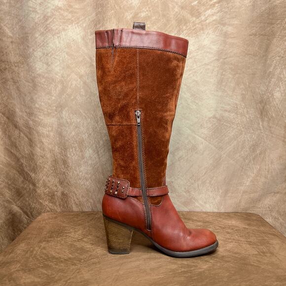 Naturalizer Vintage Y2K Glassy Calf High Suede Boots Block Heel Womens 8 Studded - Picture 4 of 10